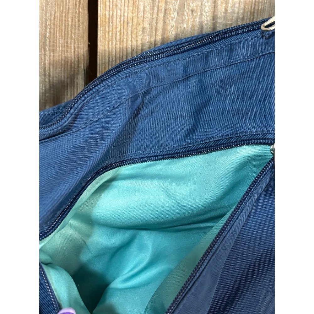 Travelon Anti-Theft Crossbody Bag Navy Blue Nylon RFID Blocking Floral Quilt - Picture 7 of 9